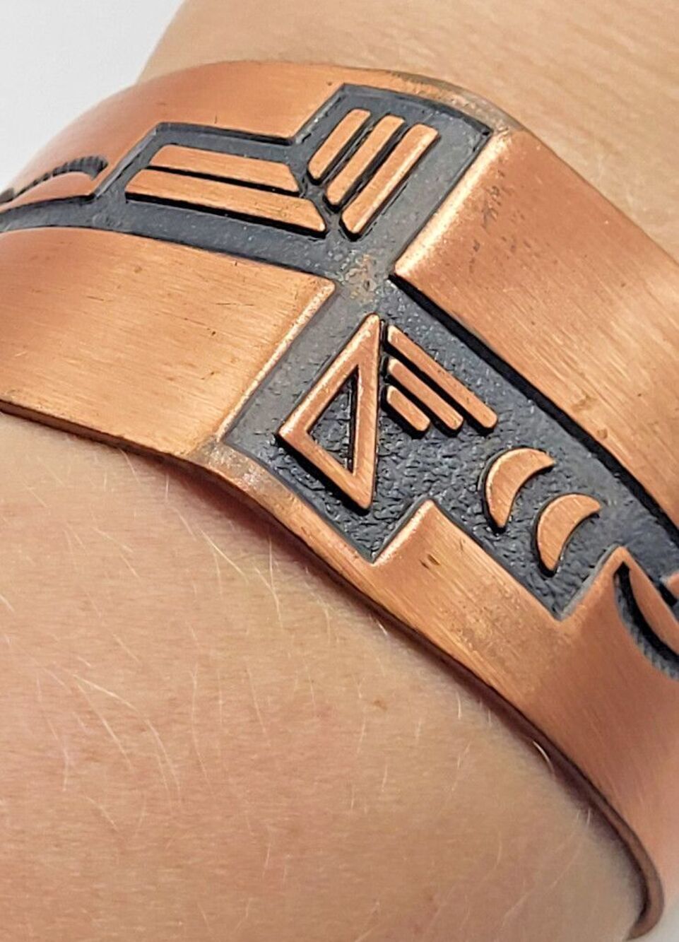 Artisan Made Native Design Copper Bangle Bracelet 1in wide